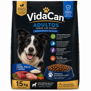 VidaCan Adultos Carne, Pollo y Arroz 15 kg